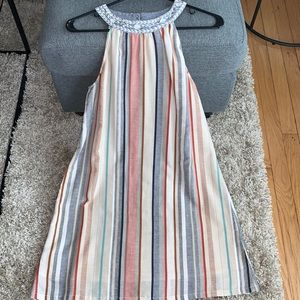 THML Embroidered High Neck Striped Pastel Dress